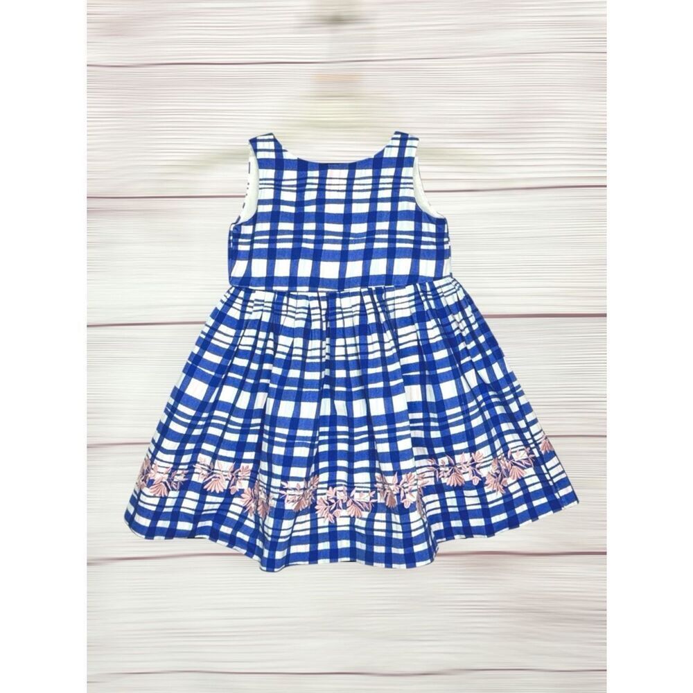 Bonpoint Girl's Summer Dress Sleeveless Fit & Flare Blue White Plaid Cotton Sz 4